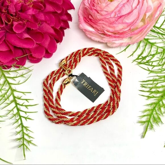 VINTAGE⚜️NWT TRIFARI Red & Golden Twist Chain 24” - Picture 7 of 9
